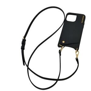 Bandolier Emma iPhone14 Promax Black Leather Phone Case Wallet Crossbody Adjust